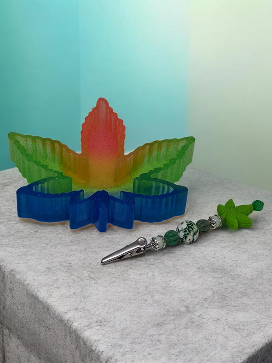 Handcrafted Beaded Alligator Clip, Leaf theme