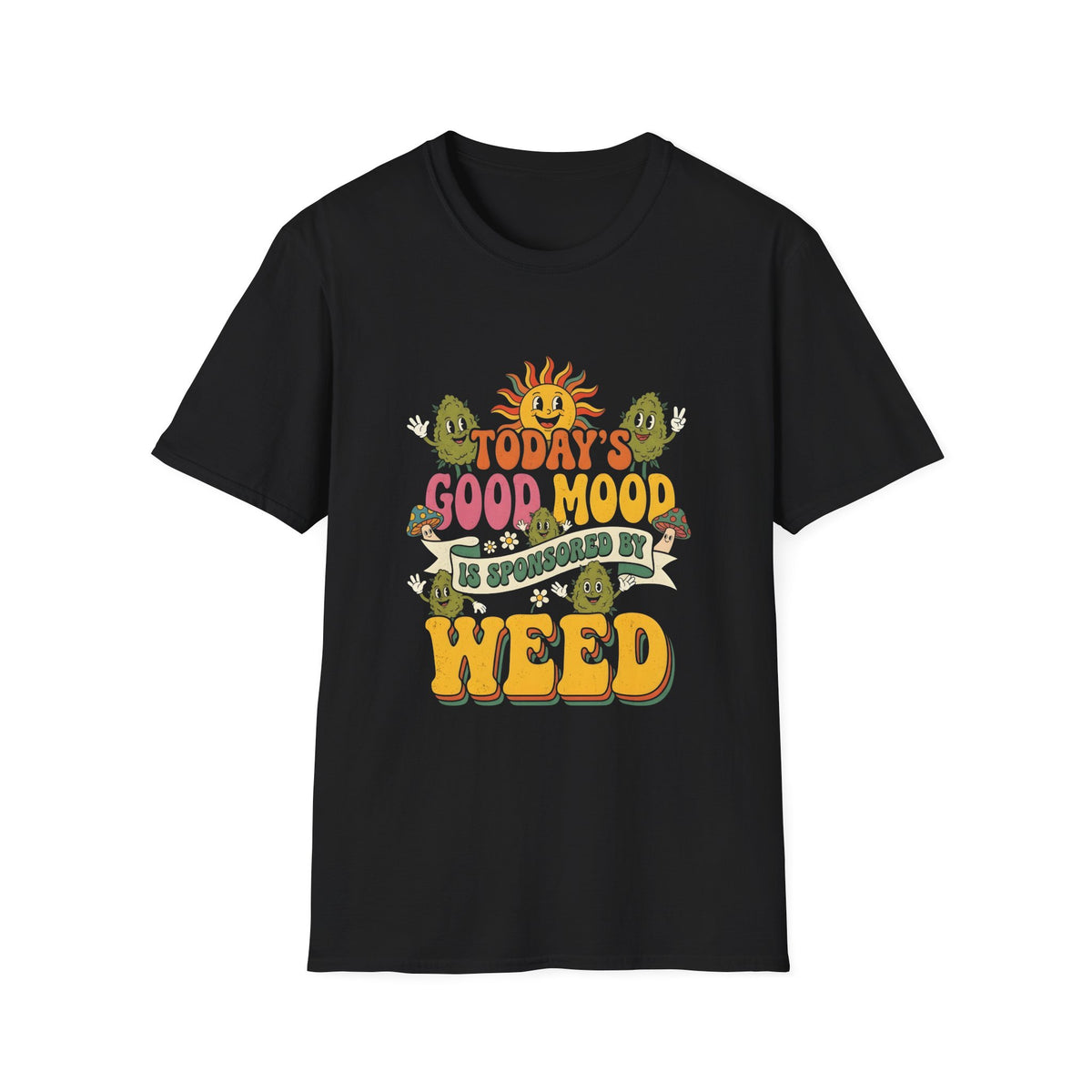 Good Mood Sponsored by Weed retro flower graphic tee in black