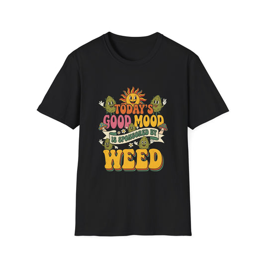 Retro smiling flowers good mood graphic tee in black