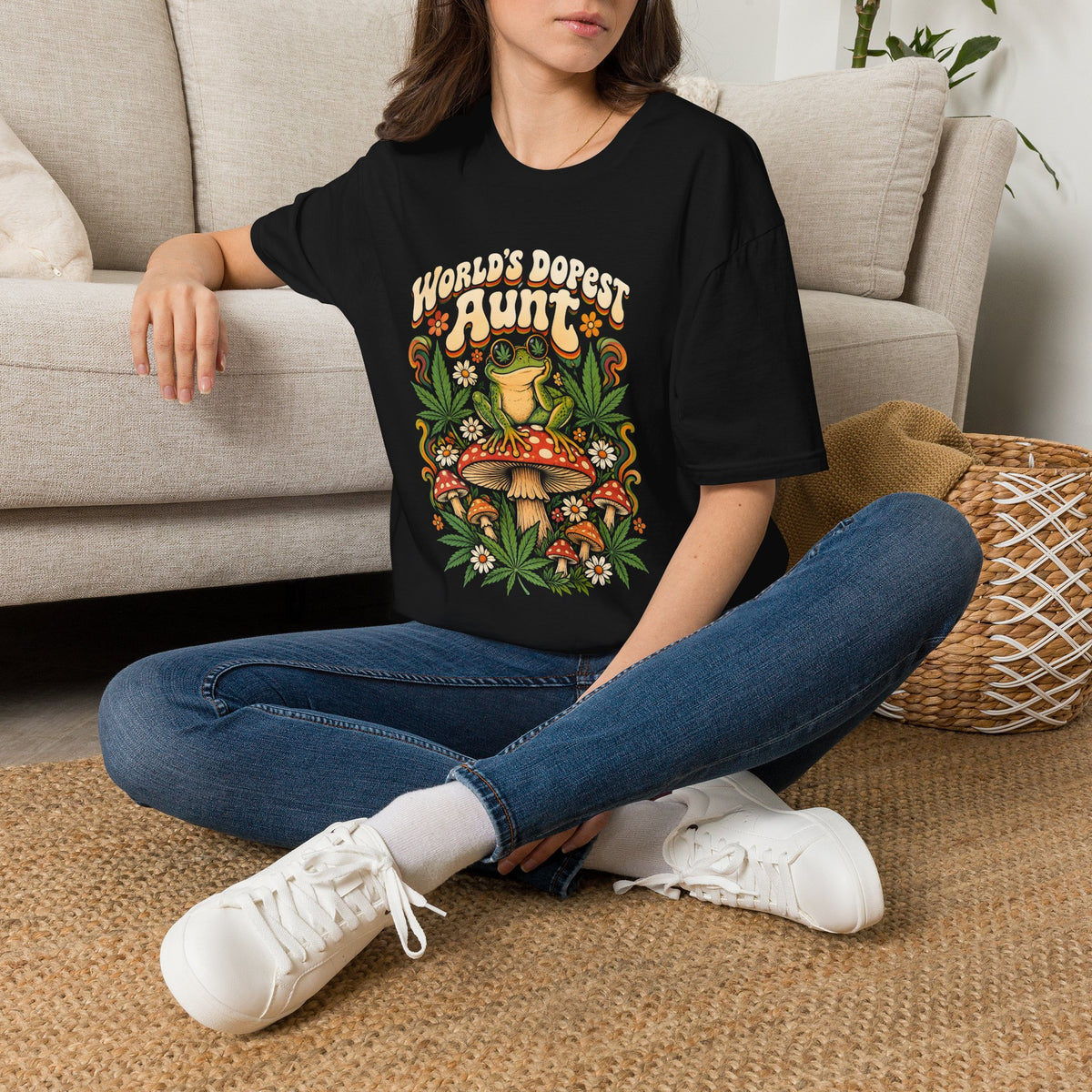 World's Dopest Aunt Tee – Mushroom Botanical Graphic T-Shirt