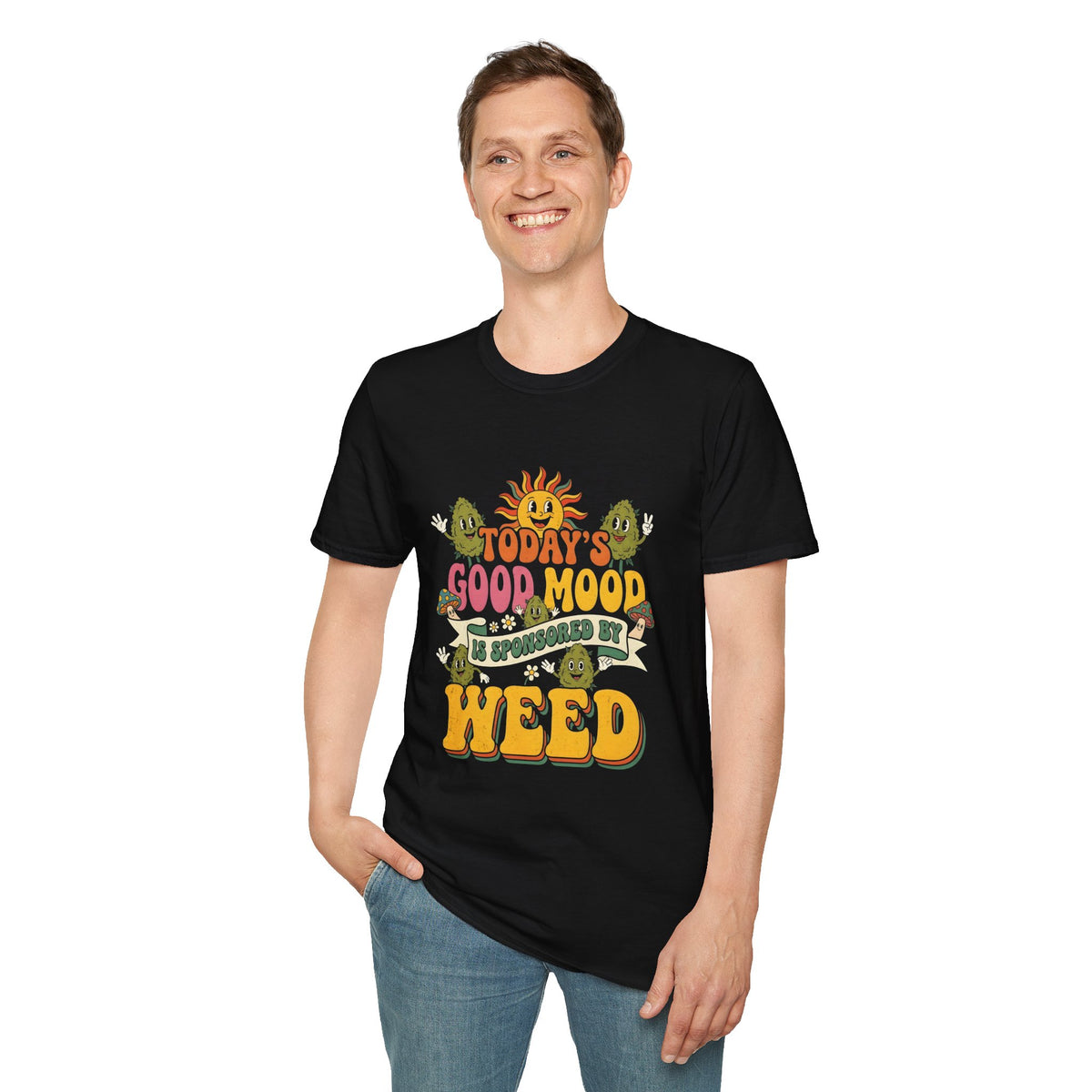 Good Mood Sponsored by Weed Tee – Retro Smiling Flowers