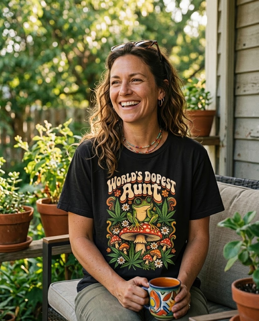 World's Dopest Aunt Tee – Mushroom Botanical Graphic T-Shirt