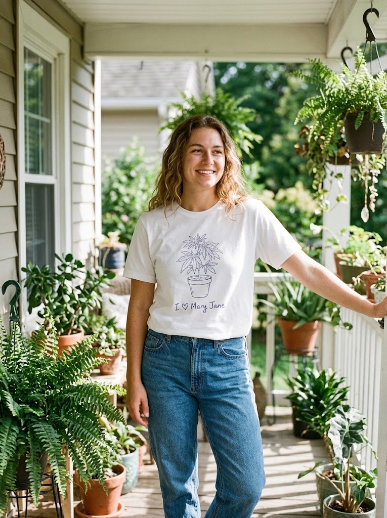 I Love Mary Jane Tee – Botanical Cannabis Plant Graphic